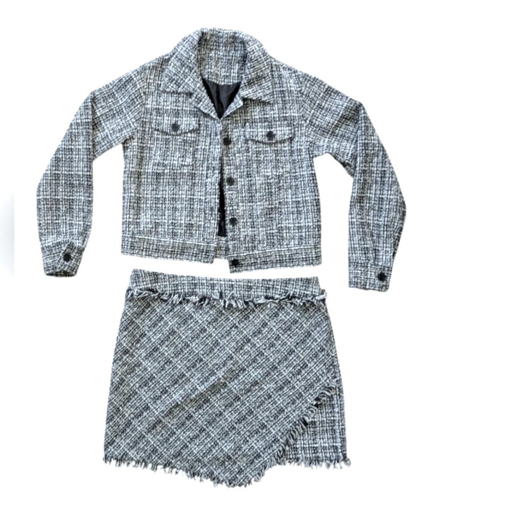 Monochrome Tweed Skirt Suit Set